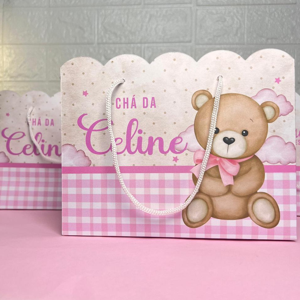 Sacolinhas personalizadas para lembrancinha chá de bebe menina chá de fraldas boas vindas maternidade ursinha rosa