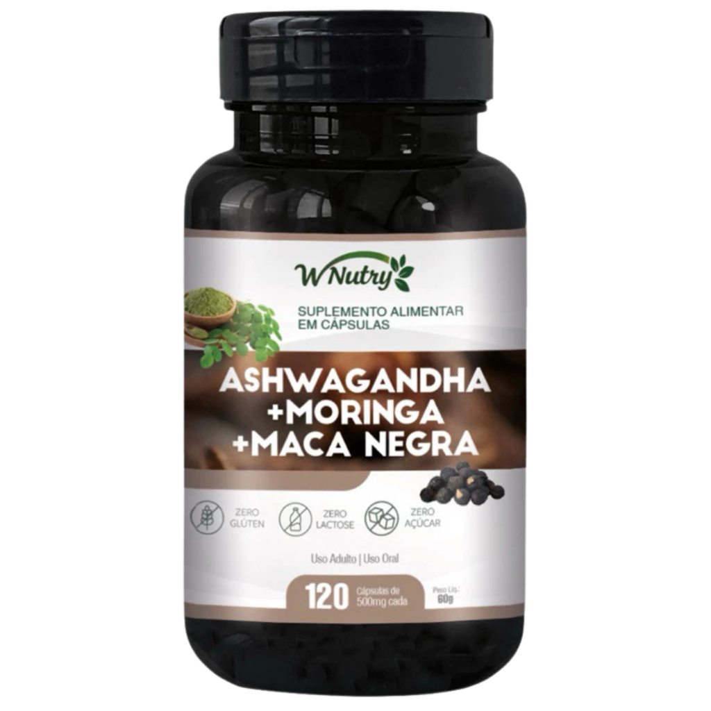 Ashwagandha + Moringa + Maca Negra – Equilíbrio, Energia e Bem-Estar