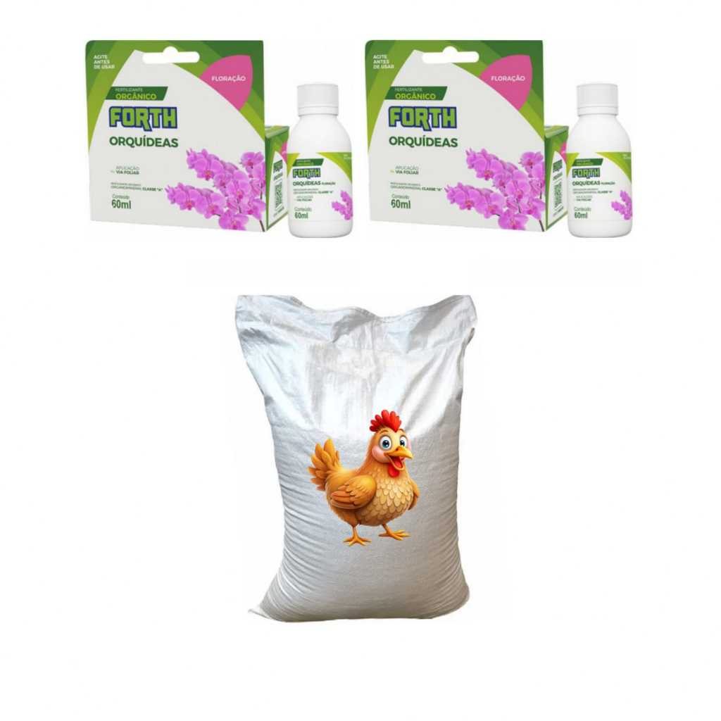 kit orquidea floreação concentrado 60ml + esterco de galinha 500g adubo organico