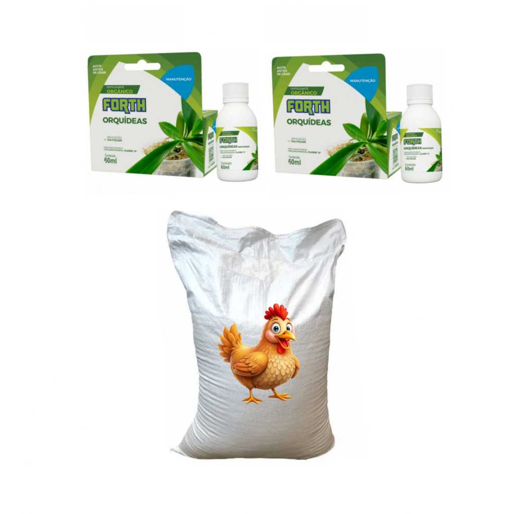 kit forth orquidea manutenção 60ml + adubo organico esterco de galinha 500g curtido sem cheiro