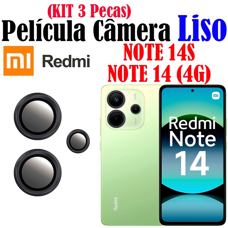 KIT(3 Pecas)Película Câmera Liso NOTE 14 (4G)/NOTE 14S REDMI Anel De Metal Protetor De Câmera Vidro Temperado