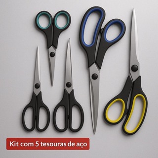 Kit 5 Tesouras de Aço Inoxidável Multiuso e Alta Durabilidade Tesoura Grande e Pequena em Oferta na Shopee