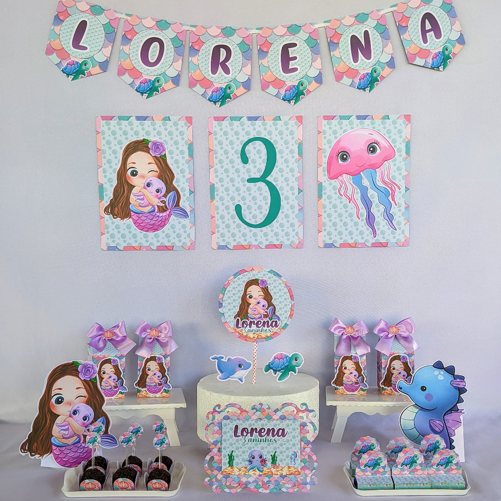 Kit Só um Bolinho - Sereia | Fundo do Mar Personalizado | Mesversário Aniversário  | Decoração Casa Escola em Oferta na Shopee