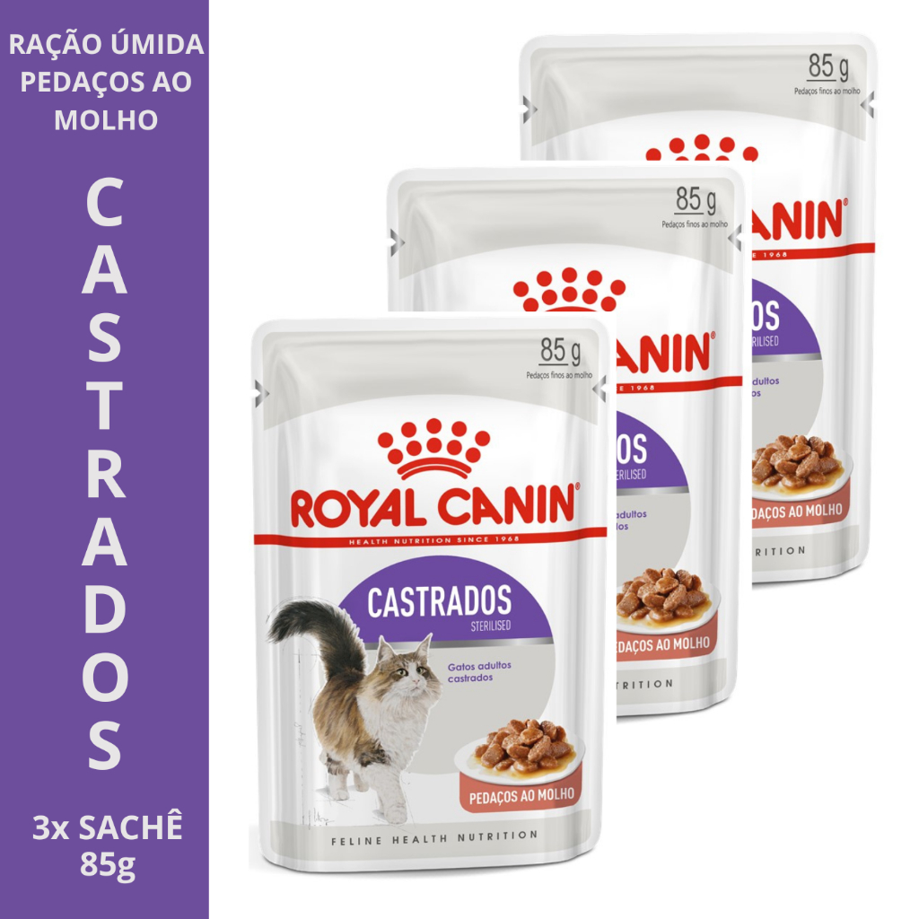 🐱 Ração Úmida Royal Canin KIT 3X Sachês Gatos Castrados 85g - Sterilised - Controle de Peso 🐱