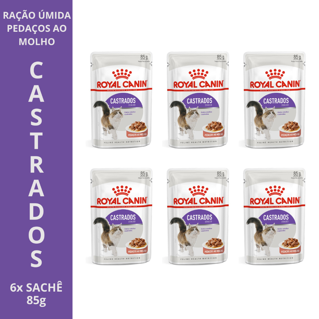 🐱 Ração Úmida Royal Canin KIT 6X Sachês Gatos Castrados 85g - Sterilised - Controle de Peso 🐱