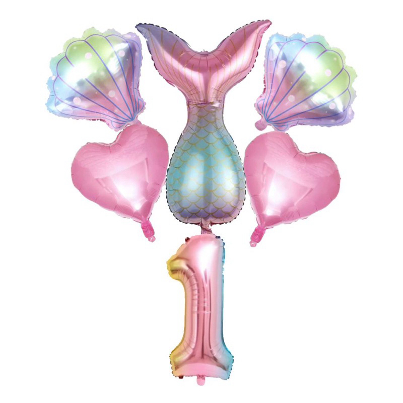 Kit c/ 5, 6 ou 7 Balão Metalizado Cauda Sereia Concha e Coração com Número Degradê Grande 75 cm Decoração em Oferta na Shopee