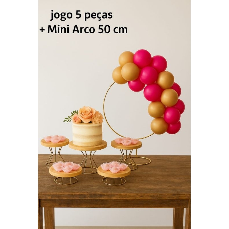 Kit festa na Mesa Jogo de boleira e doceiras com mini arco painel redondo 50 cm para decoração de festa em Oferta na Shopee