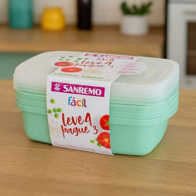 Kit 4 Potes Grandes Sanremo 1,8L Organizador de Frutas Geladeira Cozinha Hermético