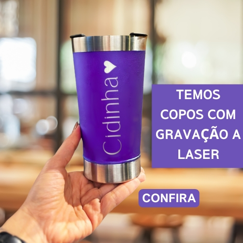 Copo Térmico Personalizado 473ml + Tampa com Abridor – Gravação a Laser com Nome Fonte Letra bastão ( Letra de Forma)