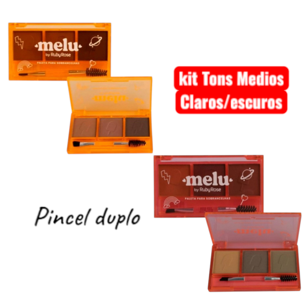 Kit 2 Paleta de Sombra para Sobrancelha Melu Coi 01 e 02+ pente duo - Trio sombrancelha Ruby Rose
