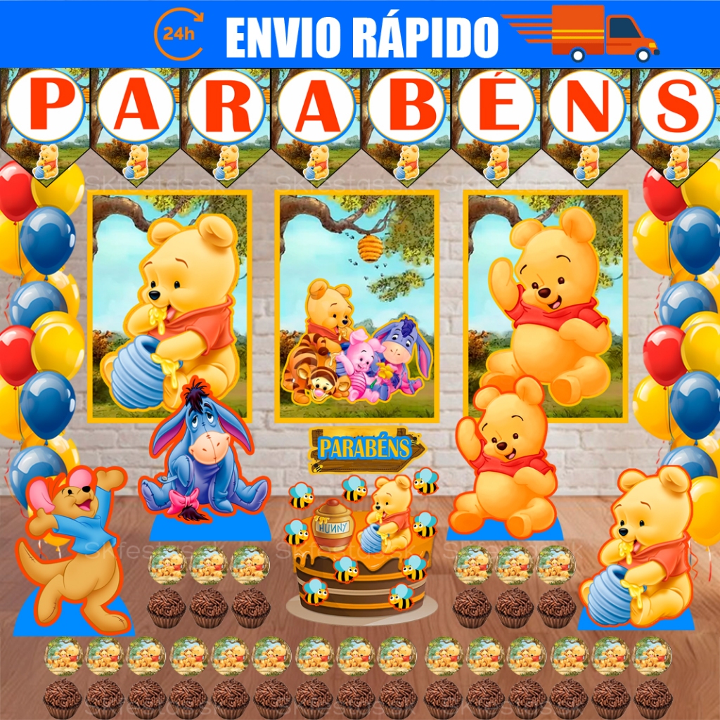 Kit festas Ursinho Pooh, Só um Bolinho decoração de festa, festa em casa, aniversário, Mêsversário