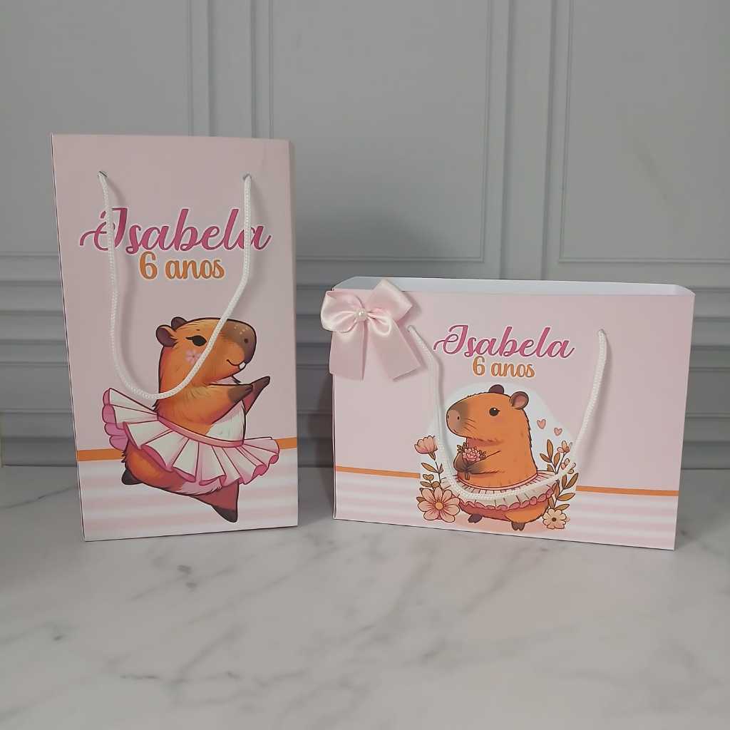 Sacolinha Personalizada Surpresa Capivara Bailarina - Pegue e Monte - Lembrancinha Infantil