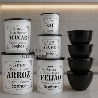 Kit potes de mantimentos cozinha com 9 peças de plástico decorado em Oferta na Shopee