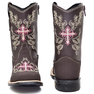 Bota Country Feminina Infantil Bordada Cano Longo Botina Em Couro