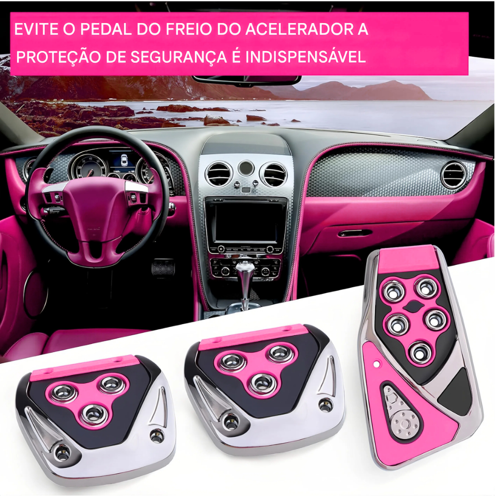 Pedaleiras Esportivas Rosa para Carro Kit 3 Peças (Preta/Vermelha) em Oferta na Shopee
