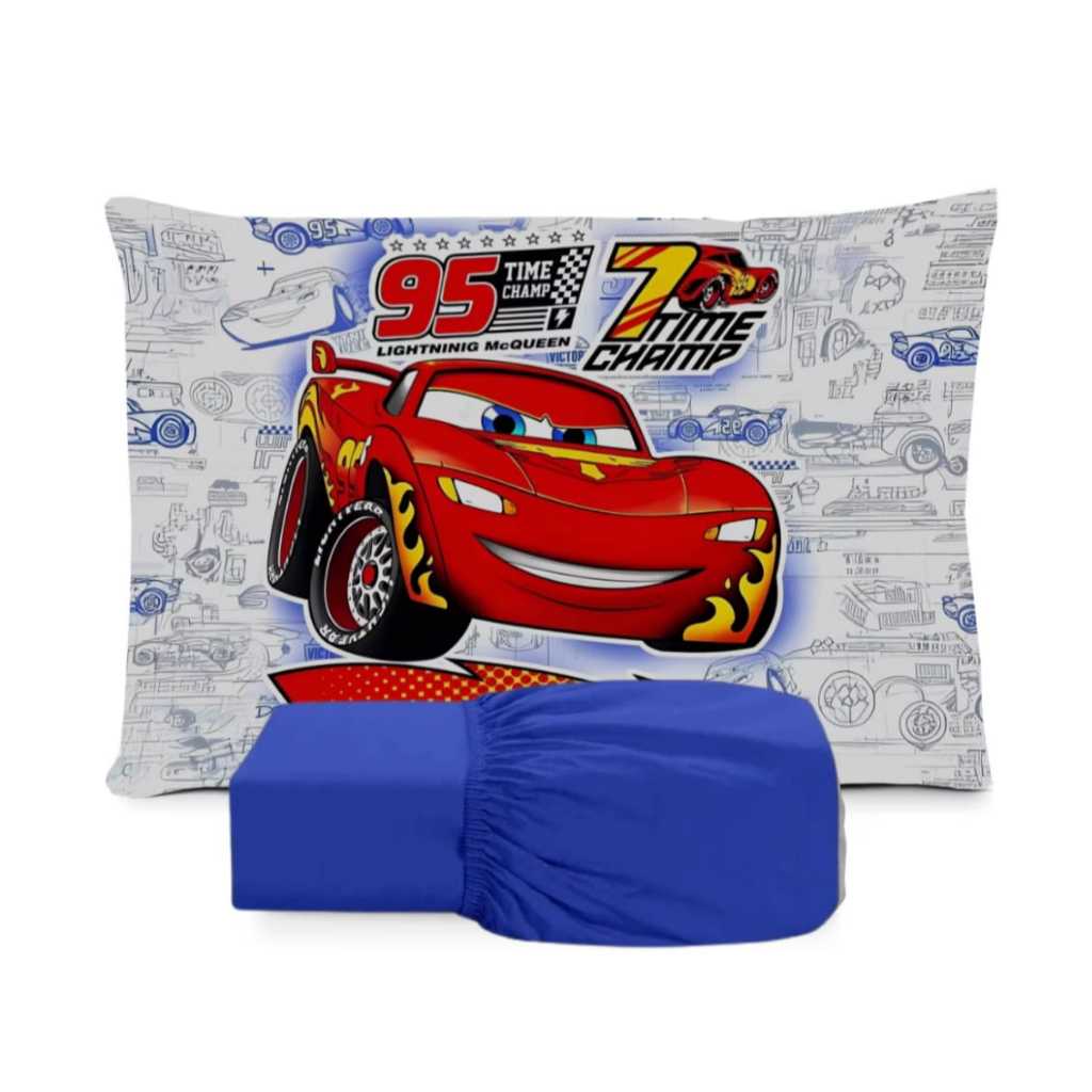 JOGO DE LENÇOL SOLTEIRO DE LUXO INFANTIL CARROS MCQUEEN FRONHA TRAVESSEIRO LENÇOL DE ELASTICO em Oferta na Shopee