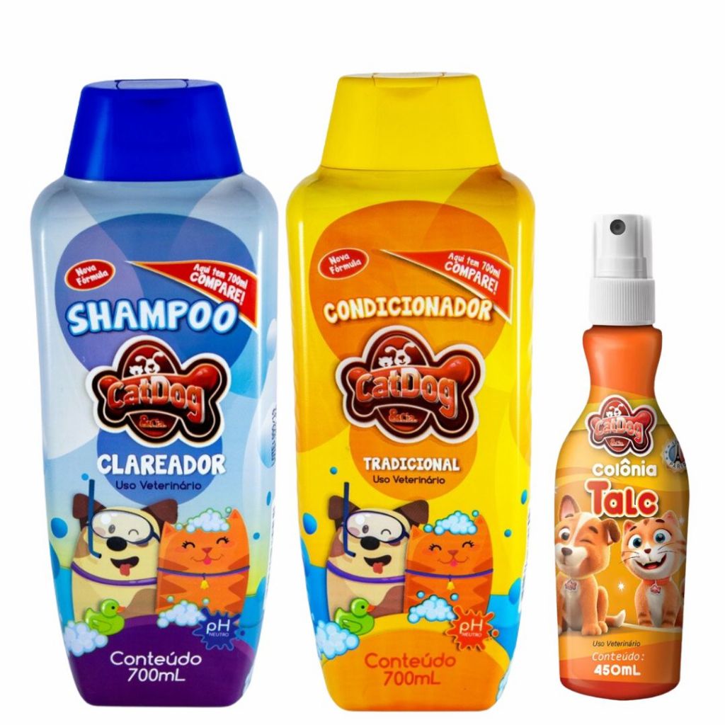Kit Banho Pet Shampoo CatDog + CONDICIONADOR + Colonia TALC em Oferta na Shopee
