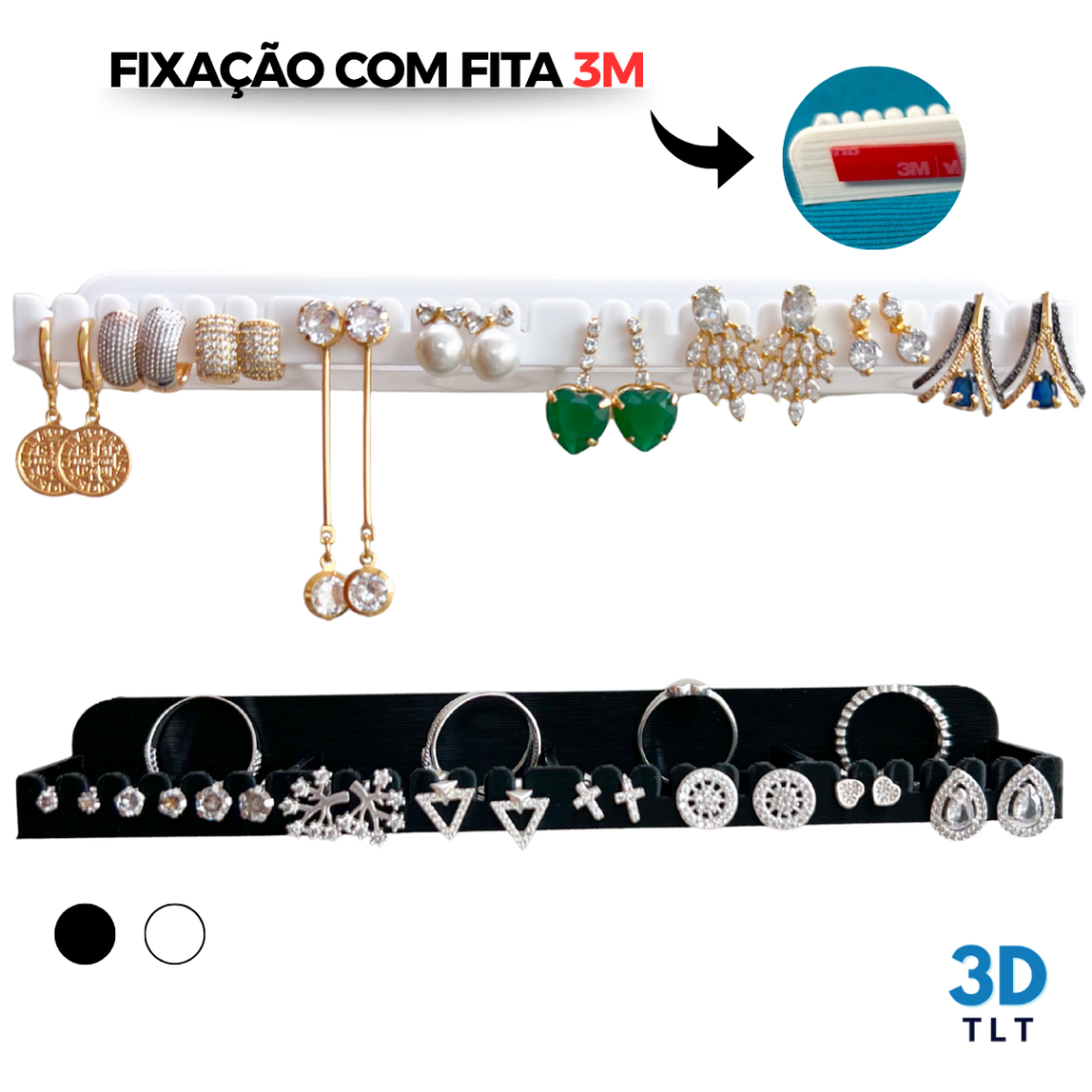 Expositor Organizador de Brincos Argolas e Anéis, Suporte de Joias Bijuterias, Fixação com fita dupla face 3M, Sem furos