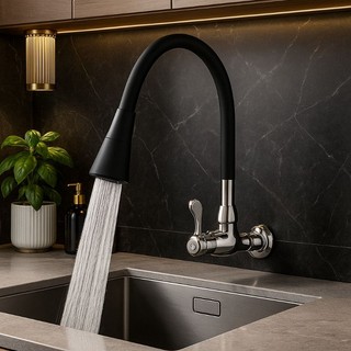 Torneira Cozinha FLEXÍVEL Parede 2 Jatos Ajustáveis Abs Silicone