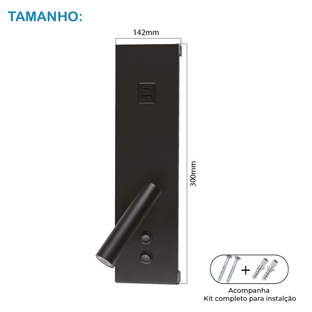 Detalhes do Kit 4 Luminária Arandela para Cabeceira Led 12W Com Carregamento USB Luz Quente Bivolt
