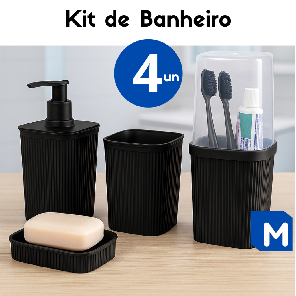 Kit Banheiro 4 ou 3 peças Porta Sabonete Porta Escova Porta Algodão Saboneteira