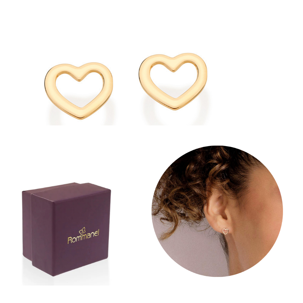Brinco Segundo Furo Coração Rommanel Feminino Banhado Ouro 18k 526929