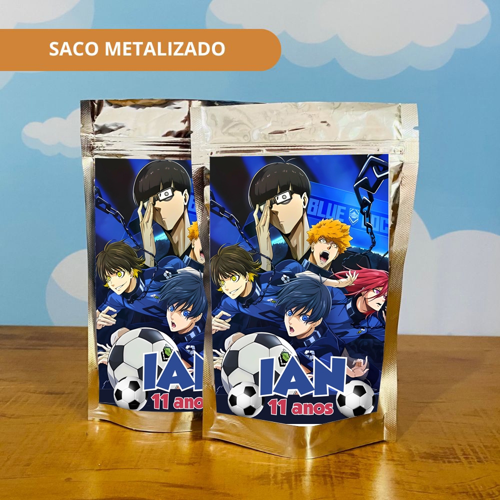 40 Saco Zip Lock Personalizado BLUE LOCK Metalizado Lembrancinha