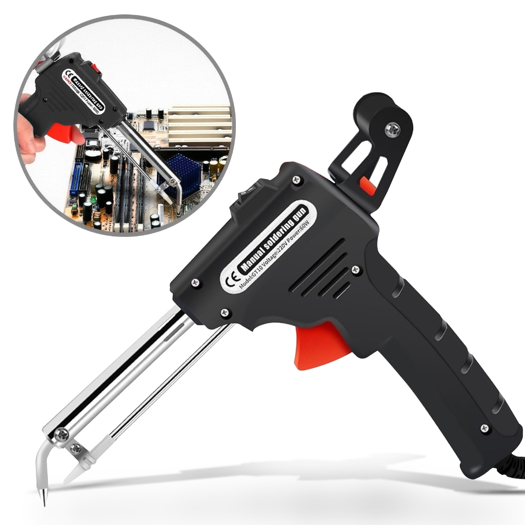 110V OU 220V 60W aquecimento interno com plugue manual automático de alimentação de estanho pistola de solda em Oferta na Shopee