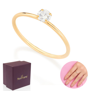 Anel Solitário Rommanel Com Brilhante De Zircônia Banhado Ouro 18k 513053 em Oferta na Shopee
