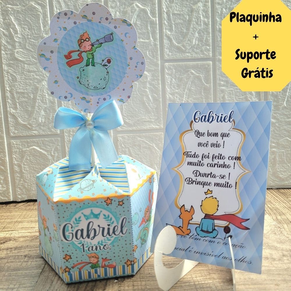 Centro de Mesa Pequeno Príncipe Cachepô Azul Escuro ou Azul Claro Lembrancinha Caixinha Personalizada c/Nome e Idade Kit