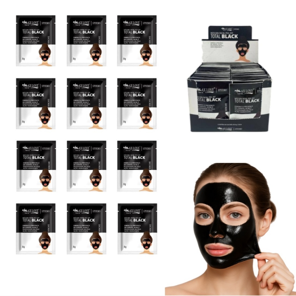 Kit Mascara Facial Peel Off Black Sachê Max Love Tira Cravos Skincare
