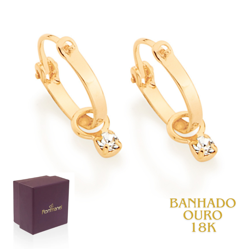 Brinco Argola Rommanel Infantil Com Cristal Banhado A Ouro 18k 522959 em Oferta na Shopee