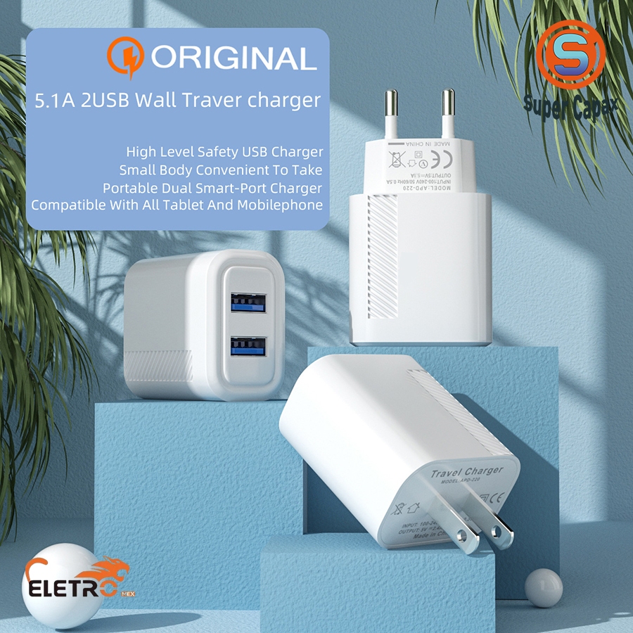 Carregador de celular 2USB porta dupla suporta uma variedade de modelos de carregadores de celular