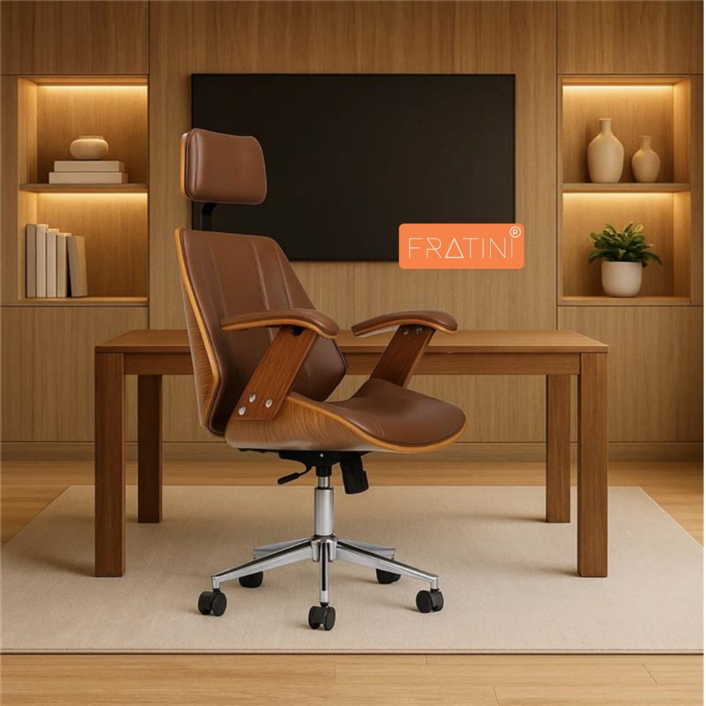 Cadeira de Escritório Ergonômica Giratória Fratini Kopenhagen Presidente Office Apoio Cabeça Marrom