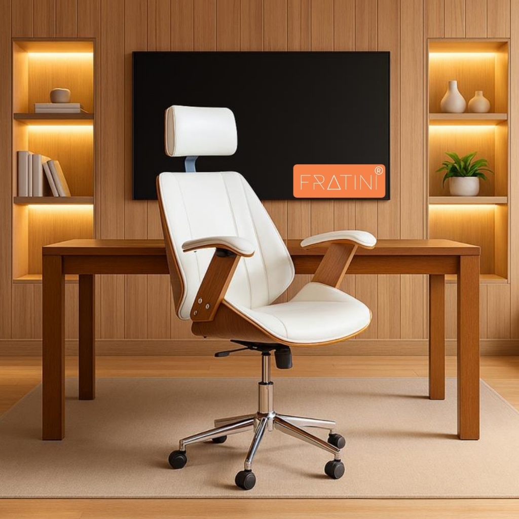 Cadeira de Escritório Ergonômica Giratória Fratini Kopenhagen Presidente Apoio Cabeça Office Branca
