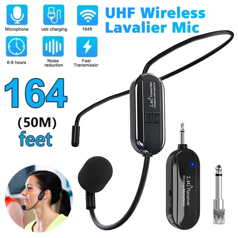 Micro Sem Fio 2.4g Fone De Ouvido Montado Na cabeça/Portatil Microfones Alcance 2 Em 1 De 50m