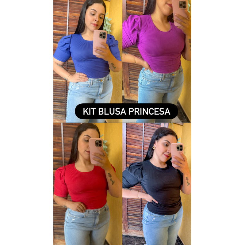 KIT 2 BLUSINHA BLUSA MANGA PRINCESA BUFANTE CANELADA EVANGÉLICA