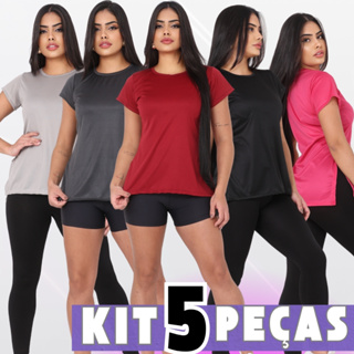 Kit 5 Blusas Camisa Feminina Fitness Academia Dry Fit Camisetas Musculação Treino Tapa Bum Bum em Oferta na Shopee