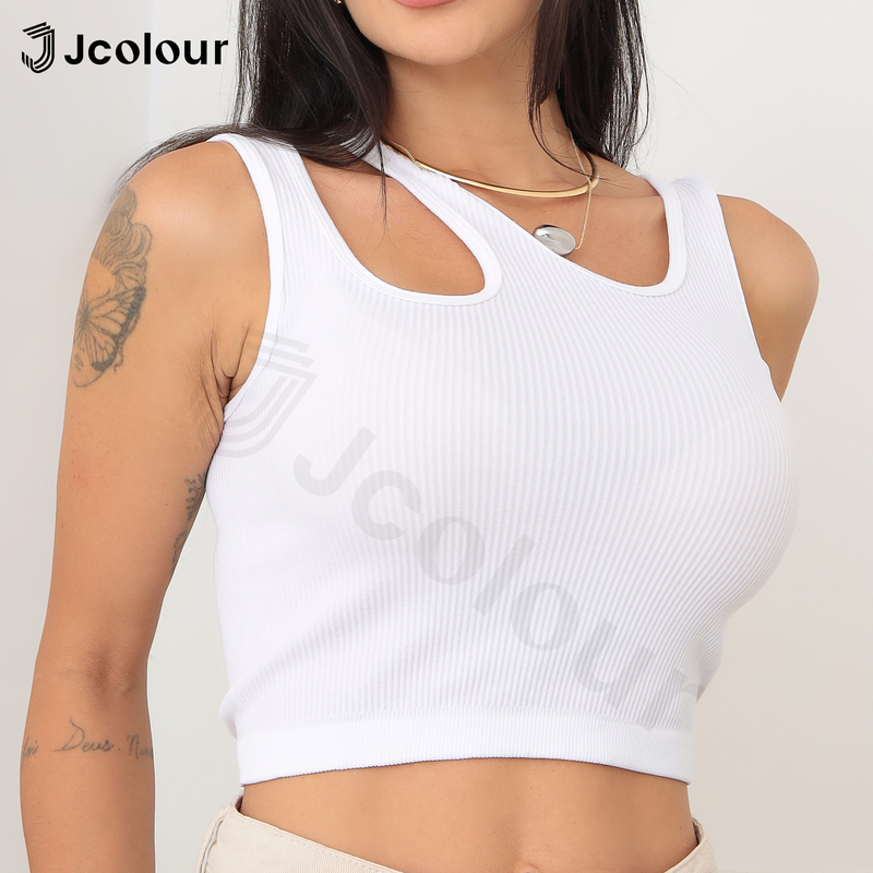 Jcolour Cropped Canelado Feminino com Recorte no Decote Moda Verão em Oferta na Shopee