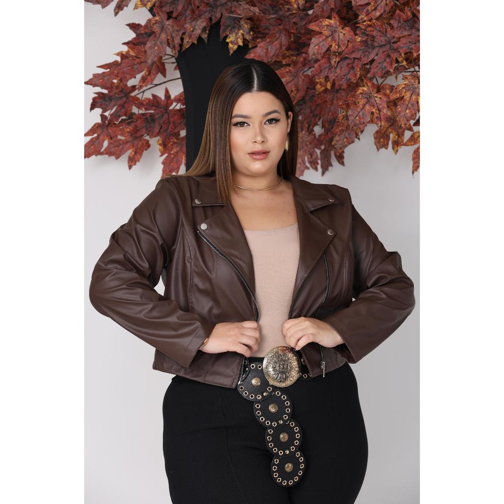 Jaqueta de Couro Fake Plus size Elegante Inverno Moda Country em Oferta na Shopee