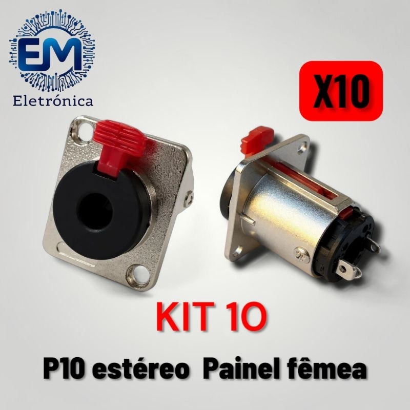 kit 10Conector p10 femea Painel