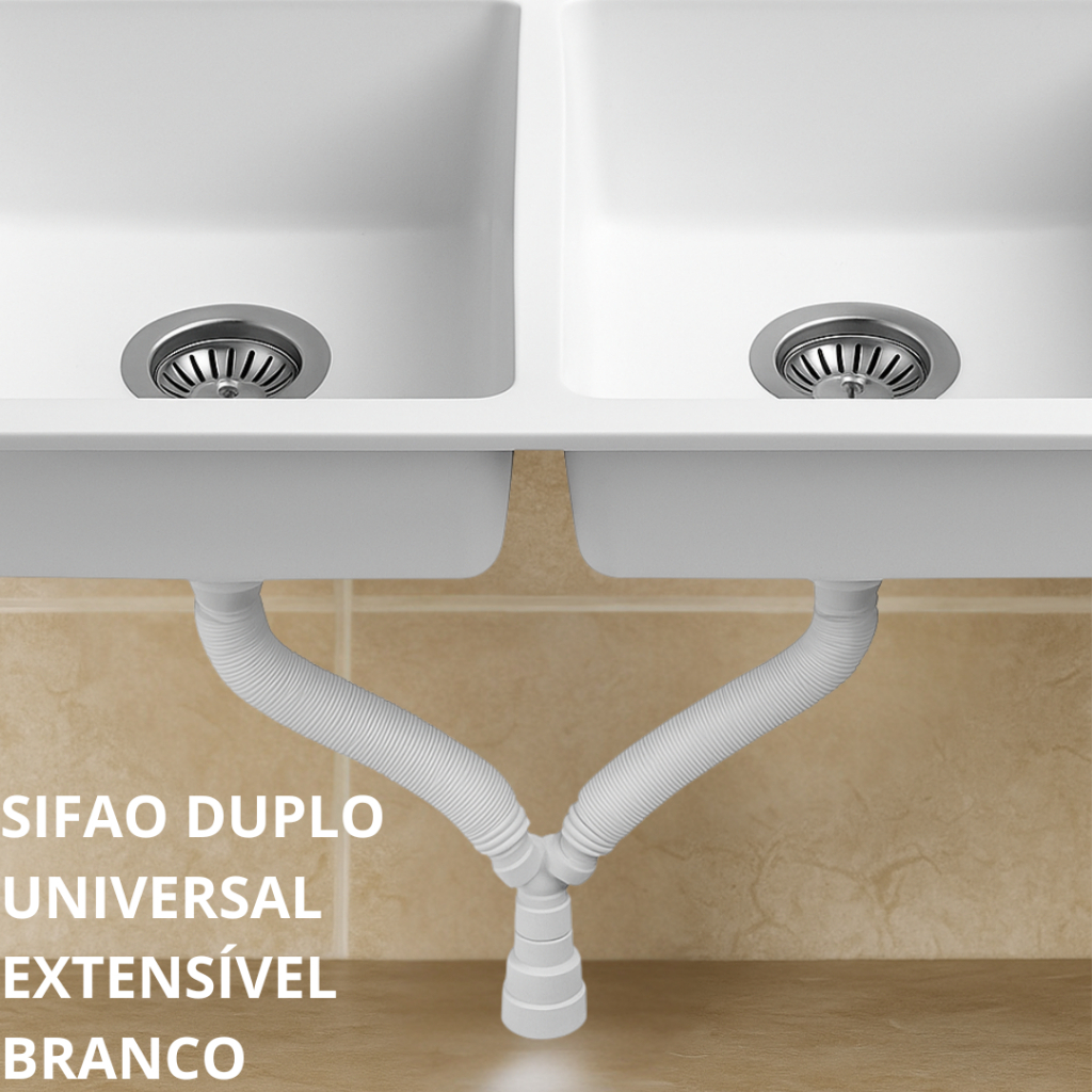 Sifão Duplo Universal Extensível Multiuso Corrugado Branco Banheiro Lavabo Cozinha em Oferta na Shopee