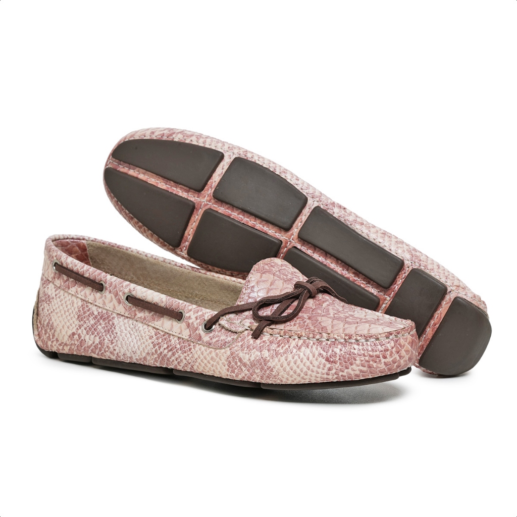 Mocassim Feminino Cobra Rosa Claro 100% couro Legitimo Sapato Leve Macio e Confortável