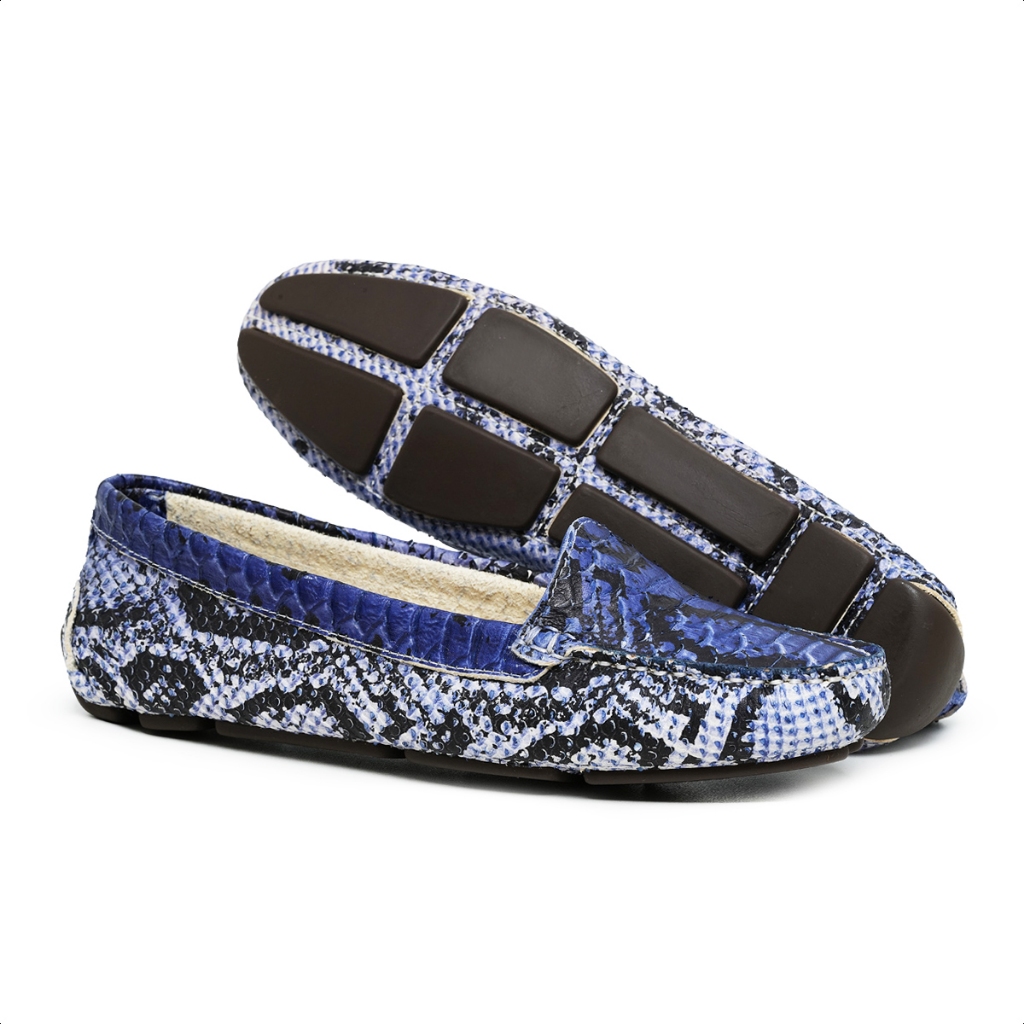 Mocassim Feminino Cobra Azul Escuro 100% couro Legitimo Sapato Leve Macio e Confortável