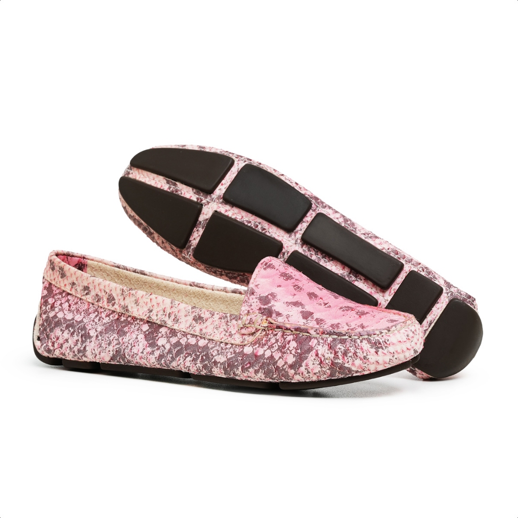 Mocassim Feminino Cobra Rosa 100% couro Legitimo Sapato Leve Macio e Confortável