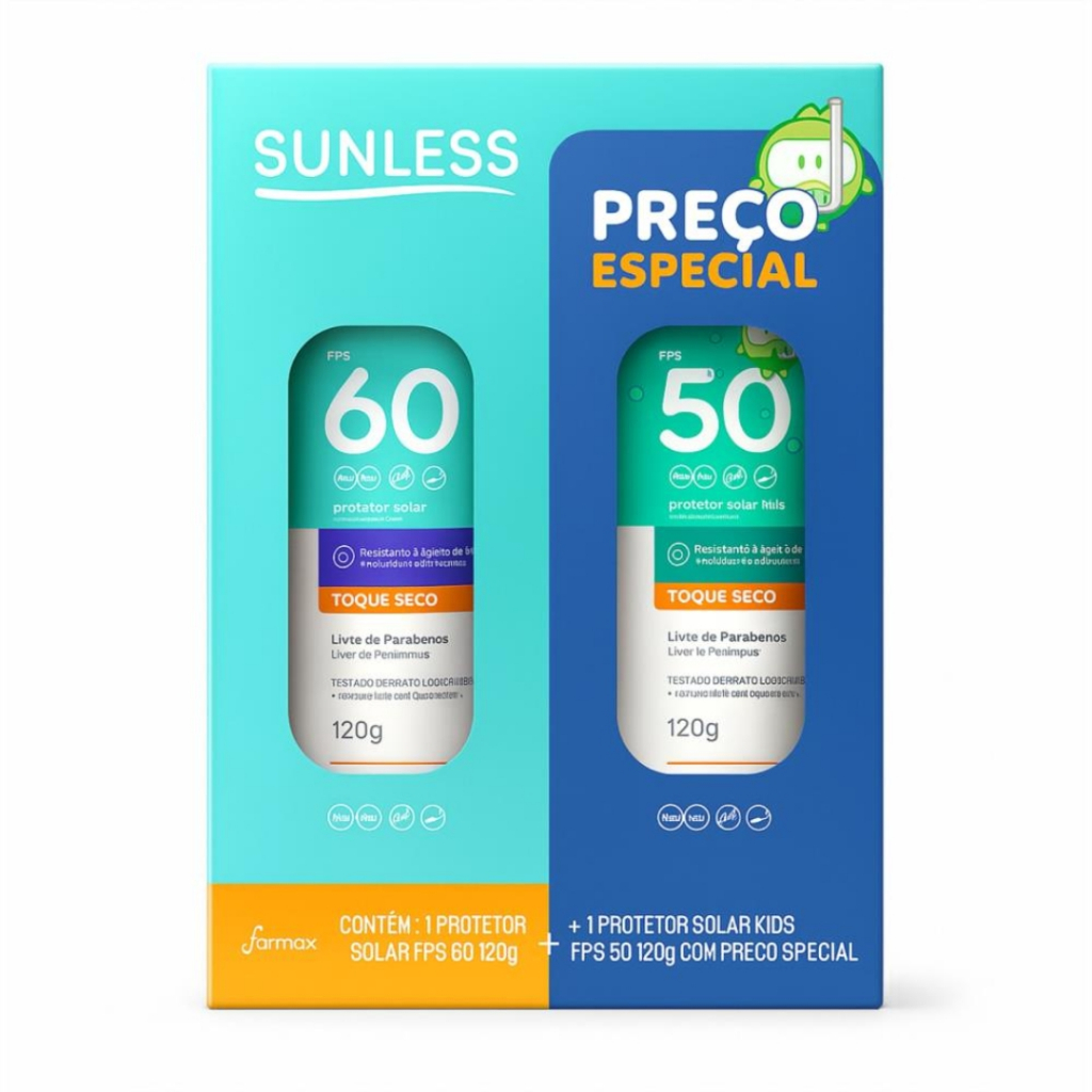 🔥 Queima De Estoque Kit Protetor Solar Sunless FPS60 120g + Kids FPS50 120g