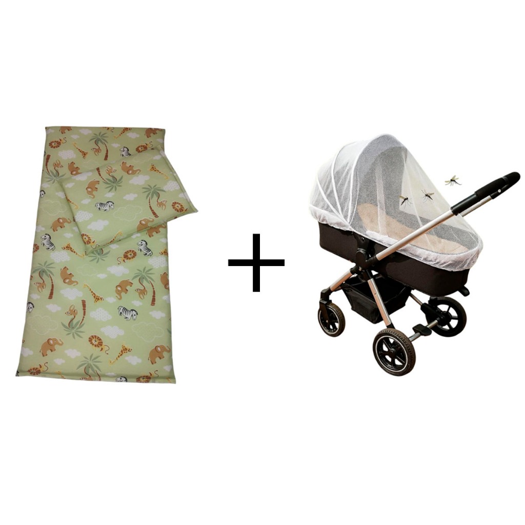 Colchonete e Travesseiro + Mosquiteiro para Carrinho de Bebê