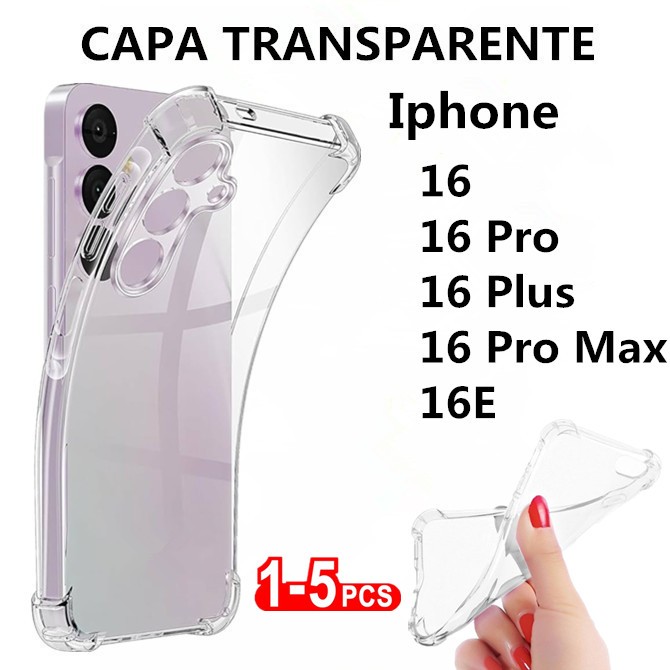 Capa Transparente Borda Anti Impacto Para Apple Iphone 16 / 16 Pro / 16 Plus / 16 Pro Max / 16E / Capinha Simples