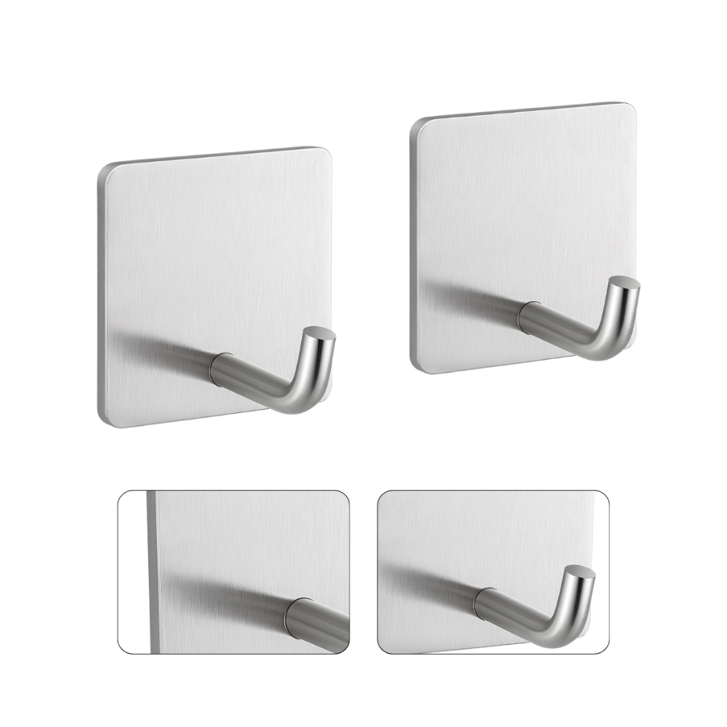 2 Gancho Autocolante Aço Inox Escovado Adesivo Cabide De Parede Organizador Cozinha Banheiro