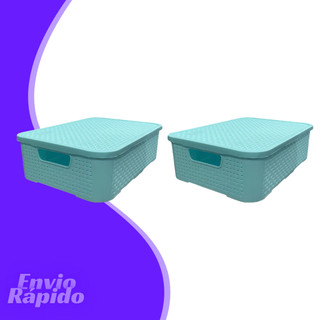 2 X Caixas Organizadora Rattan 15 Litros Cesto Organizador Multiuso Plástico Preto Branco Azul Rosa